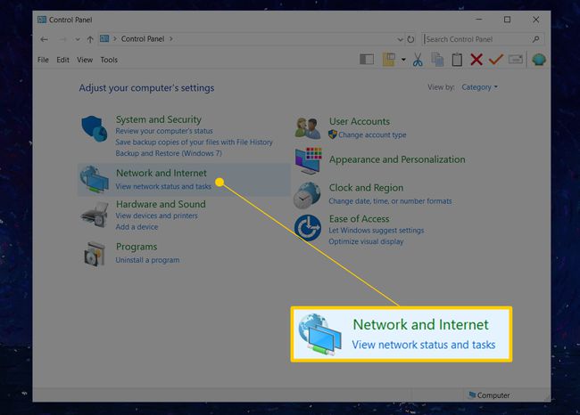 Network and Internet link in Control Panel