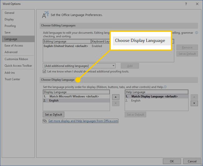 Language settings with the Choose Display Language heading highlighted