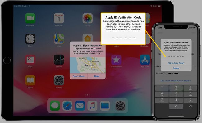 Apple ID Verification Code on iPhone, next to iPad