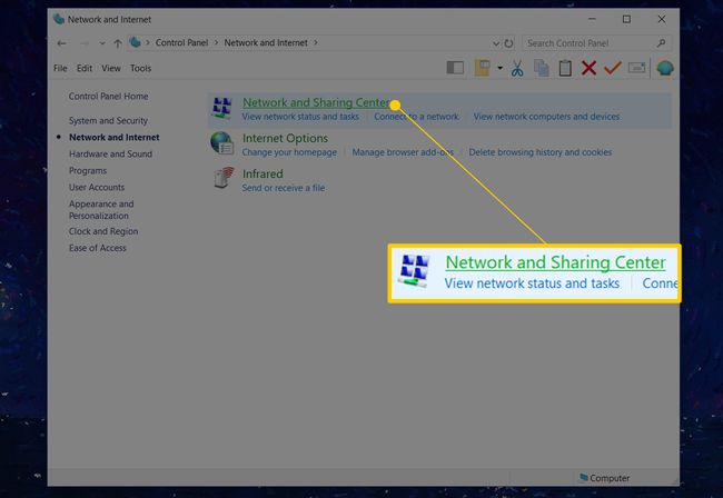 Network and Sharing Center link in Control Panel
