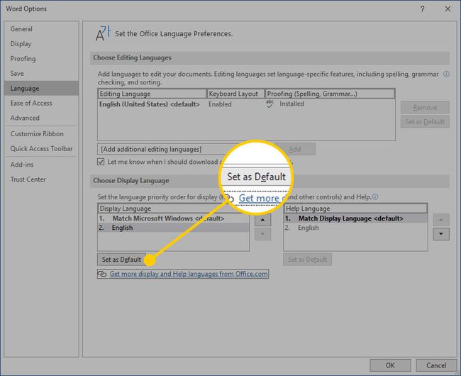 Language Preferences in Word with the Set as Default button highlighted