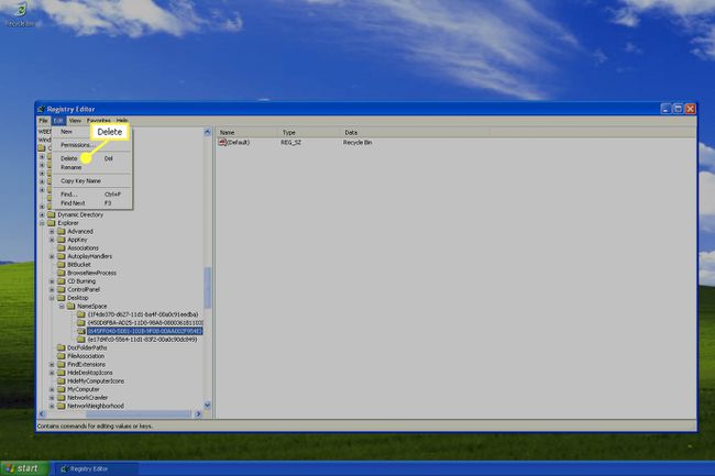 Windows XP registry editor