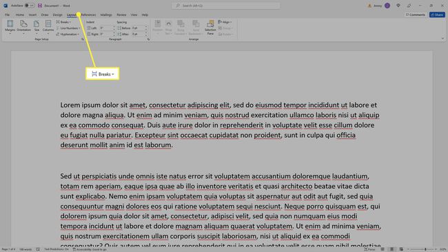 Breaks under Layout tab in Microsoft Office