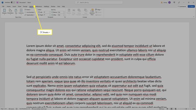 Breaks under Layout tab in Microsoft Office