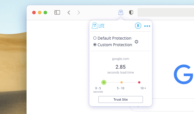 Ghostery Lite menu 