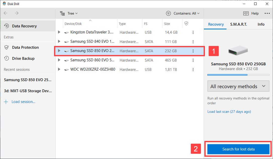 disk drill select drive annotated