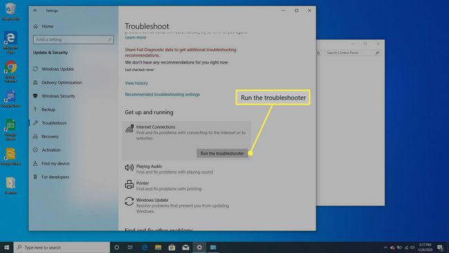 Opting to run the troubleshooter in Windows 10.