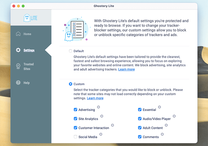 Ghostery Lite settings