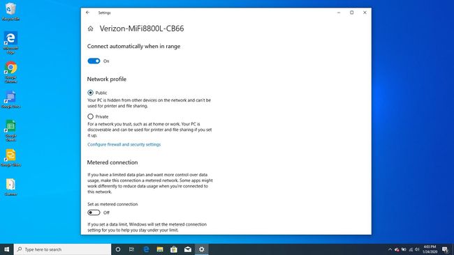 Viewing additional network settings in Windows 10.