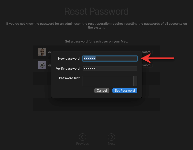 New password field 