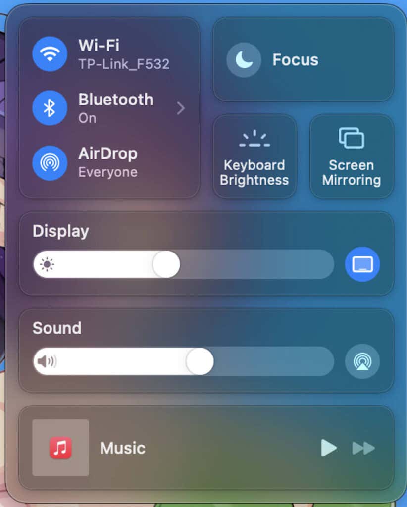 Control Center screen 