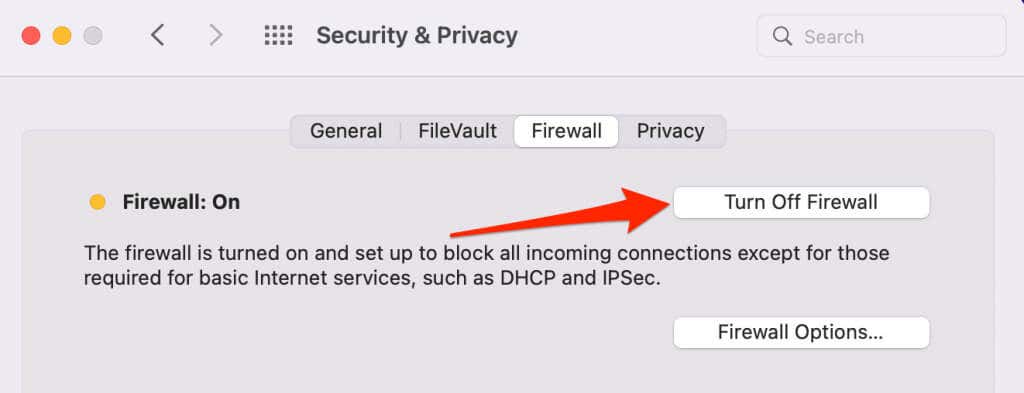Turn Off Firewall