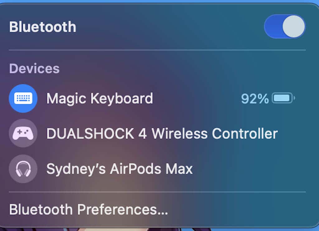 Bluetooth menu