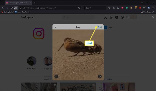 Next highlighted on the Instagram crop video window