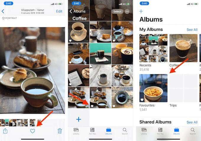 Visual instructions how to organize photos based on favorites 