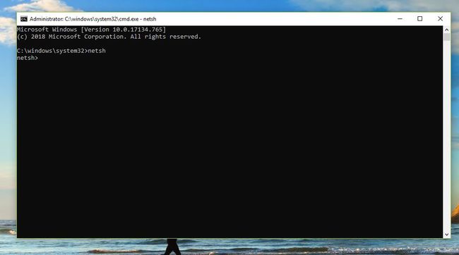 Screenshot of netsh in elevated Command Prompt window