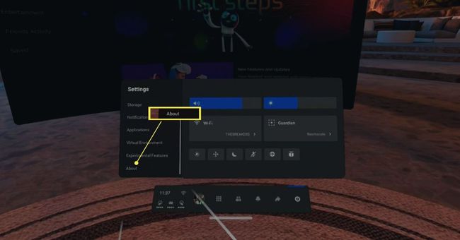 About in the Oculus Quest settings menu.