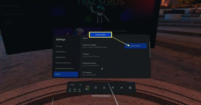 Install Update on the Oculus Quest about menu.
