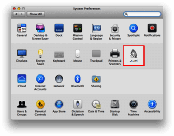 Sound in System Preferences window 