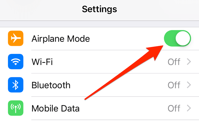 Airplane Mode toggle in Settings bar