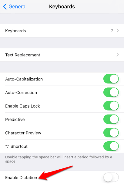 Enable Dictation toggle in Keyboards 