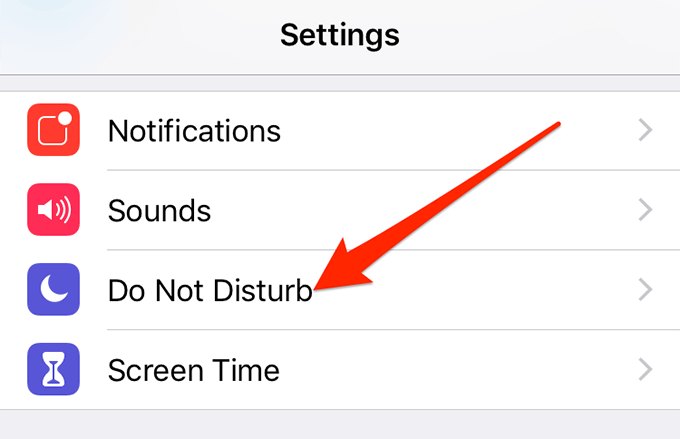 Do Not Disturb in Settings menu 