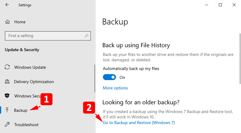 go to backup and restore windows 7