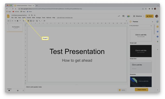 Google Slides with Insert highlighted.