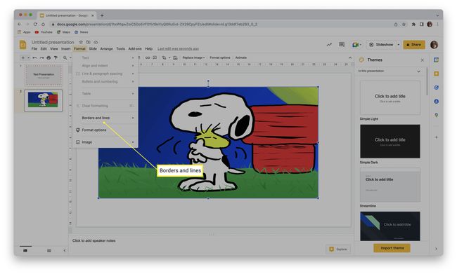 Google Slides with Border and Lines highlighted.