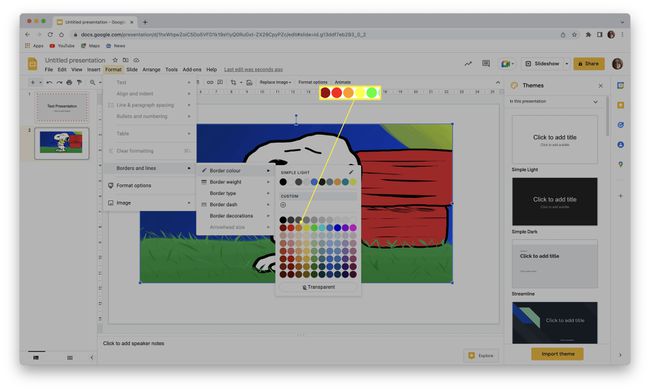 Google Slides with a choice of colors for a presentation highlighted.