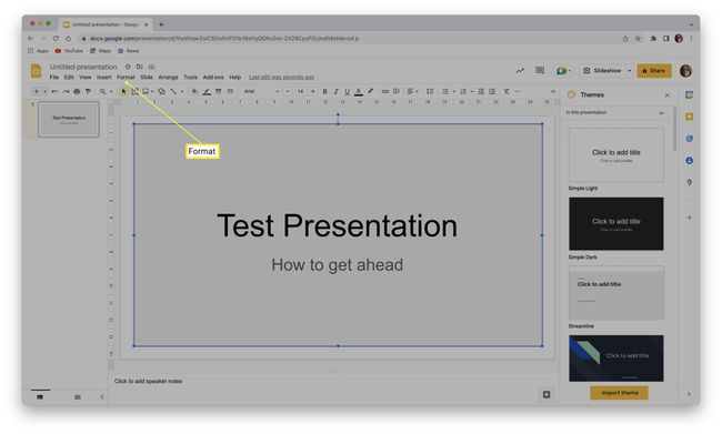 Google Slides with Format highlighted.