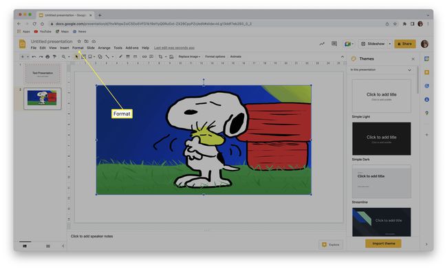 Google Slides with Format highlighted.