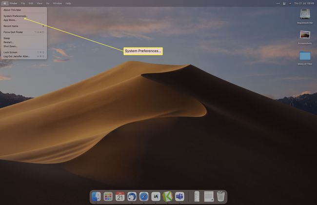 MacOS desktop with System Preferences highlighted.