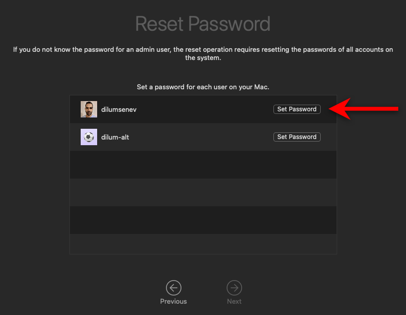 Set Password button 