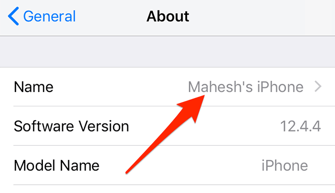 iPhone name menu 