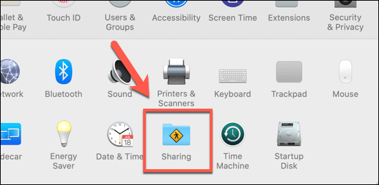 Sharing in System Preferences pane
