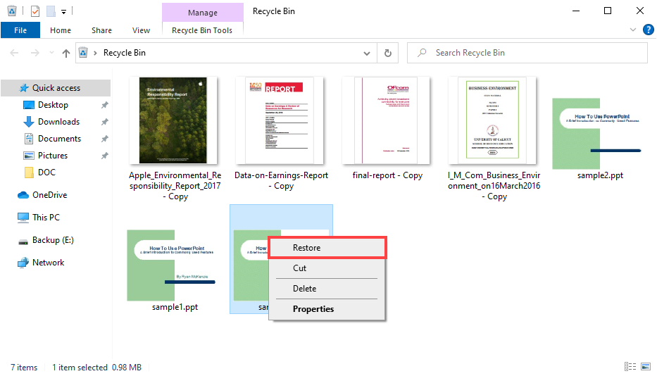 ppt file reecycle bin restore annotated