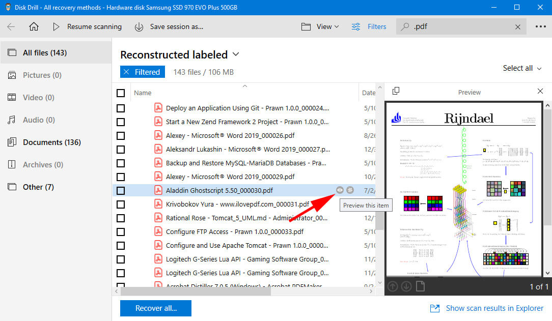 preview lost pdf files in disk drill