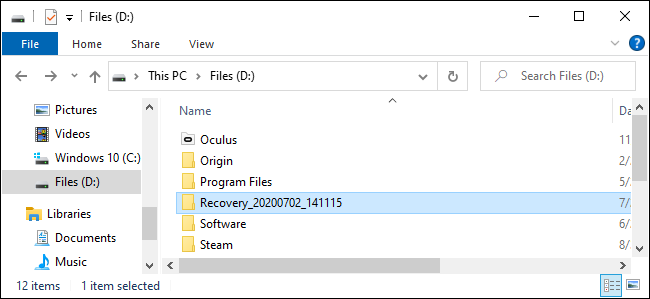 recovery folder in windows