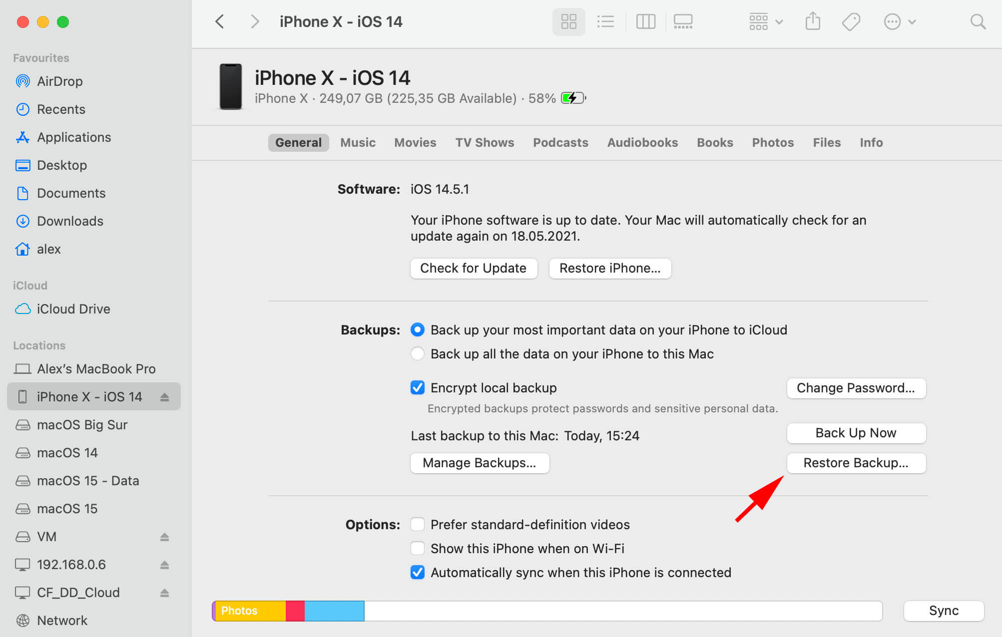 restore backup your iphone from finder
