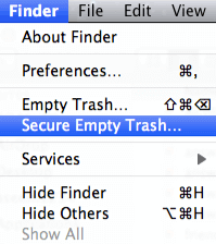 Secure Empty Trash selected in Finder