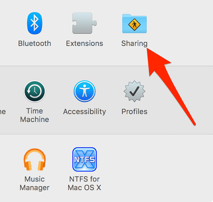 Sharing folder in System Preferences 