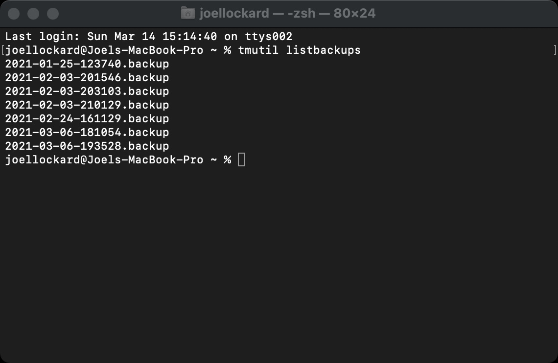 time machine backups in the terminal