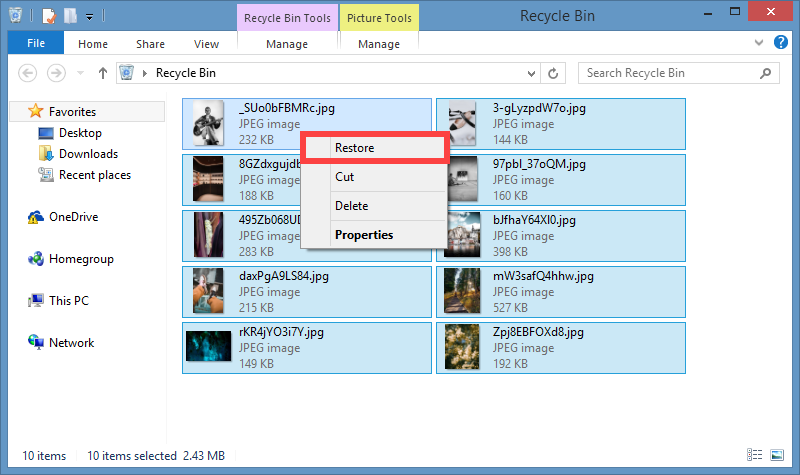 winows 8 recycle bin restore