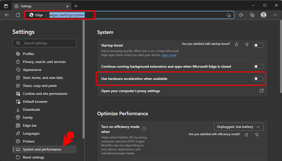 Enable and Disable Hardware acceleration