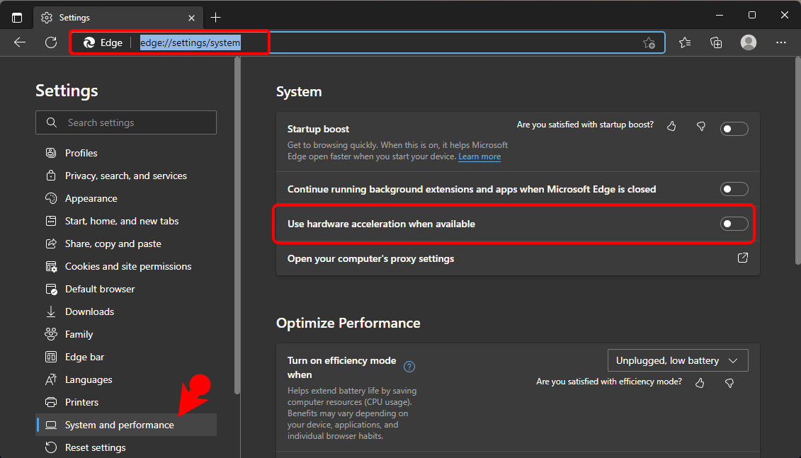 Enable and Disable Hardware acceleration