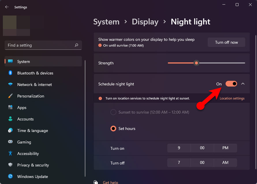 Enable Blue Light Filter in Windows 11