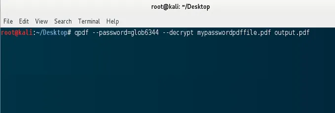 kali linuxコマンドを使用しPDFのパスワードを解除